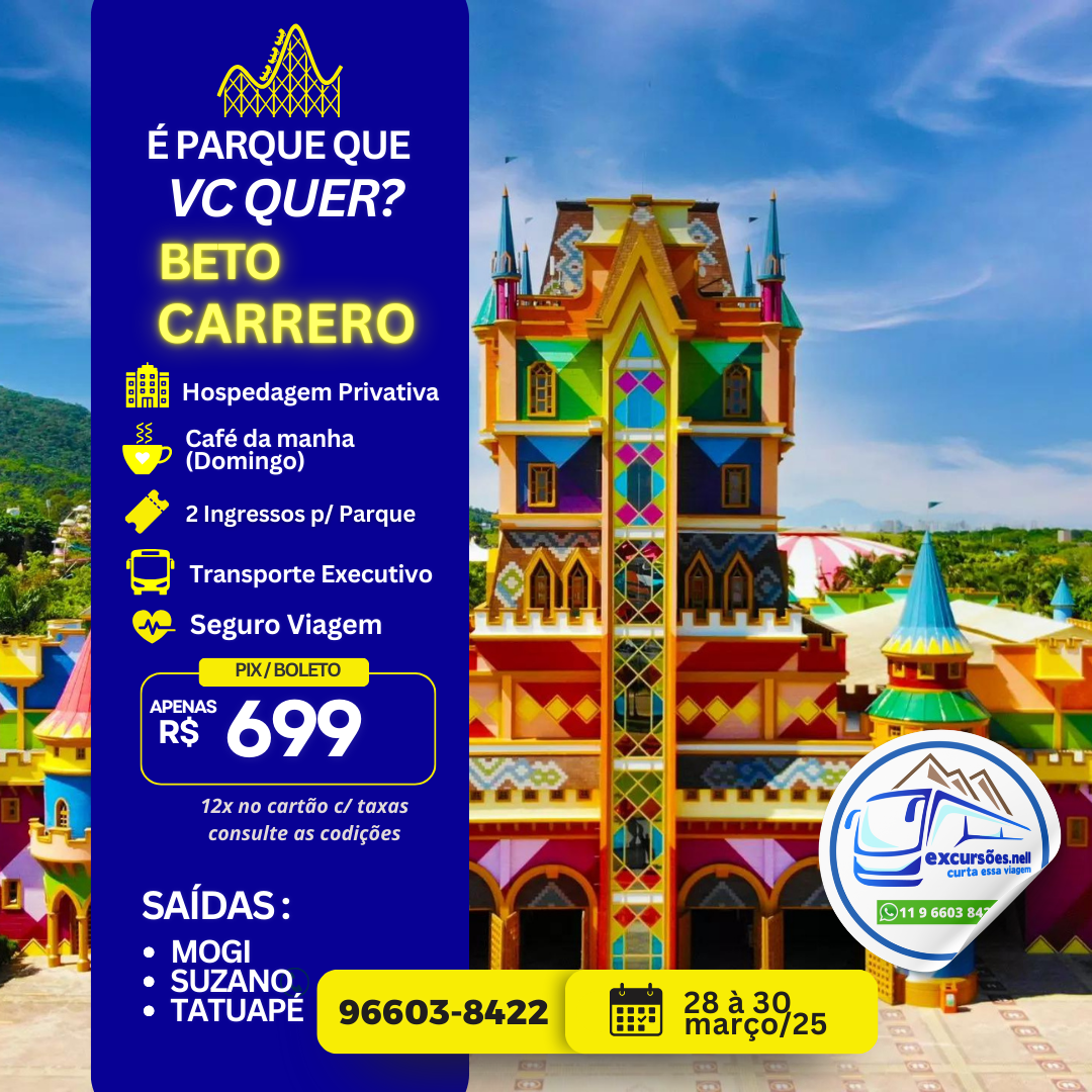 Beto Carrero World - 2 dias de parque com Hospedagem em Penha